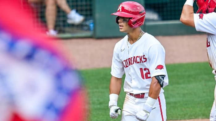 Razorbacks center fielder Tavian Josenberger after homer against Santa Clara on Friday